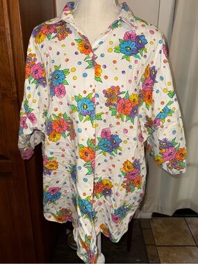 Vintage Unique polka dots Floral Button-Up Shirt Multicolor Large
